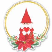 Kerstgenote en Poinsettia in gouden cirkels Sticker (Voorkant)