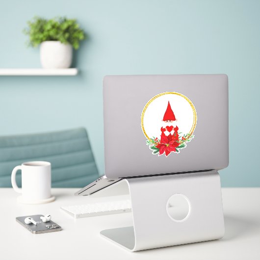 Kerstgenote en Poinsettia in gouden cirkels Sticker (Laptop op bureau)
