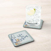 Kerstgenote op blauw Stripes Holiday Plastic Bier Onderzetter (Rechterzijde)