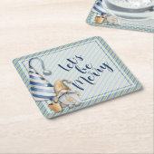 Kerstgenote op blauwe feestdag kartonnen onderzetters (Schuin)