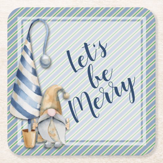 Kerstgenote op blauwe feestdag kartonnen onderzetters (Voorkant)