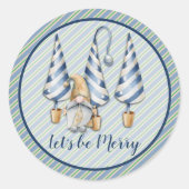 Kerstgenote op blauwe feestdag ronde sticker (Voorkant)