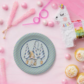 Kerstgenote op Blauwe Stripes Holiday Party Papieren Bordje (Feest)