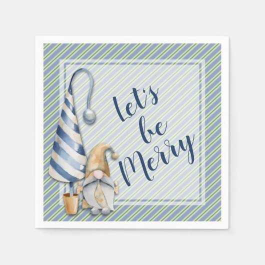 Kerstgenote op Blauwe Stripes Holiday Party Servet (Voorkant)