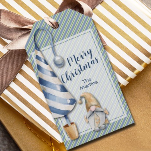 Kerstgenote op Blue Stripes Holiday Hartelijk dank Cadeaulabel