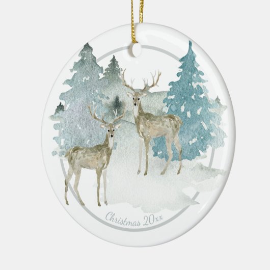 Kerstgepersonaliseerd Woodland Winter Deer Keramisch Ornament (Links)