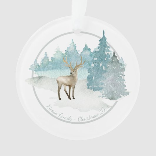 Kerstgepersonaliseerd Woodland Winter Deer Ornament (voorkant)