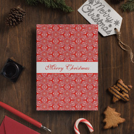 Kerstgepersonaliseerde Snowflake Star Pattern Red Feestdagen Kaart