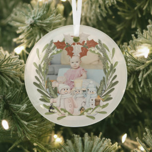 kerstgepersonaliseerde Snowmen Foto Lijst Glas Ornament