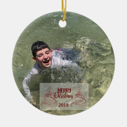 kerstgepersonaliseerde typografie keramisch ornament (Voorkant)