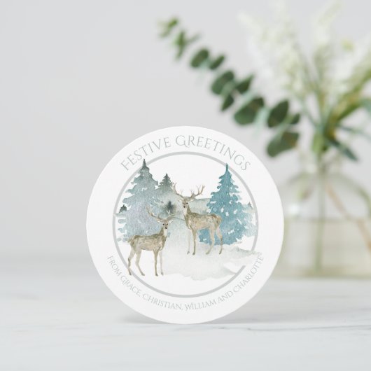 Kerstgepersonaliseerde Winter Woodland Deer Feestdagenkaart (Staand voorkant)