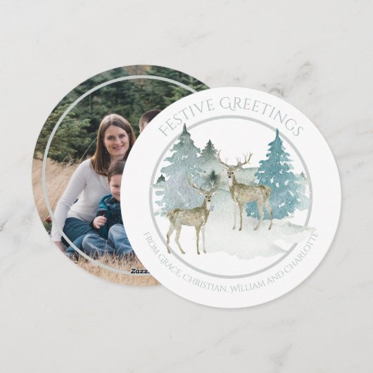 Kerstgepersonaliseerde Winter Woodland Deer Feestdagenkaart (Voorkant / Achterkant)