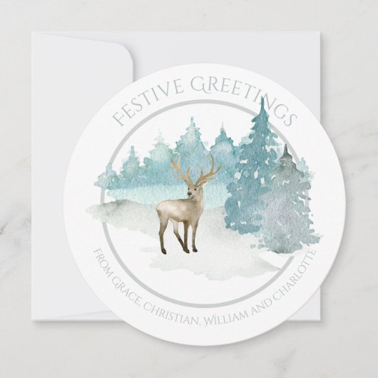 Kerstgepersonaliseerde Winter Woodland Deer Feestdagenkaart (Voorkant)