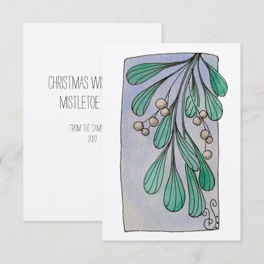 kerstgerei en Mistletoe Kisses platte kaart (Voorkant / Achterkant)