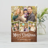 kerstgerei met hout met 5 foto's feestdagenkaart (Staand voorkant)