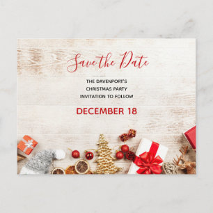 Kerstgerei: Wooden Board Opslaan datum Uitnodiging Briefkaart