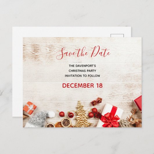 Kerstgerei: Wooden Board Opslaan datum Uitnodiging Briefkaart (Voorkant / Achterkant)