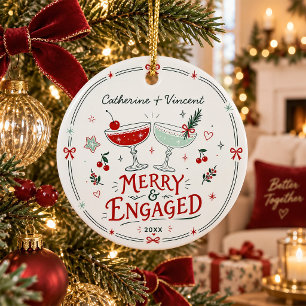Kerstgeschenk met naam voor verloofden keramisch ornament