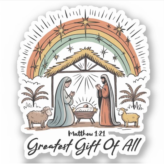 Kerstgeschenk van Jezus, het allergrootste Kerstmi Sticker (Voorkant)