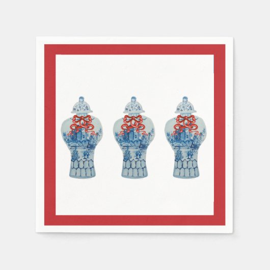 Kerstgeschilderd blauw en witte gember jar servet (Voorkant)