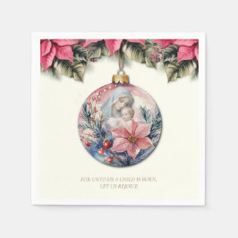 Kerstgeschrift Poinsettias Maria en Jezus Servet