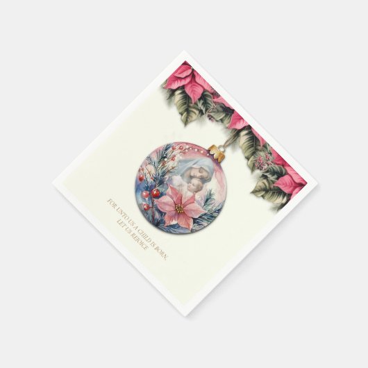 Kerstgeschrift Poinsettias Maria en Jezus Servet (Hoek)