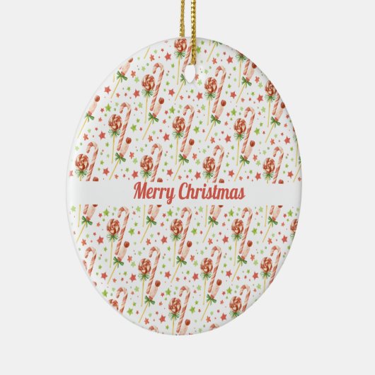 Kerstgevarentaal Snoepjes Pattern - Aangepaste ver Keramisch Ornament (Rechts)