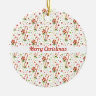 Kerstgevarentaal Snoepjes Pattern - Aangepaste ver Keramisch Ornament