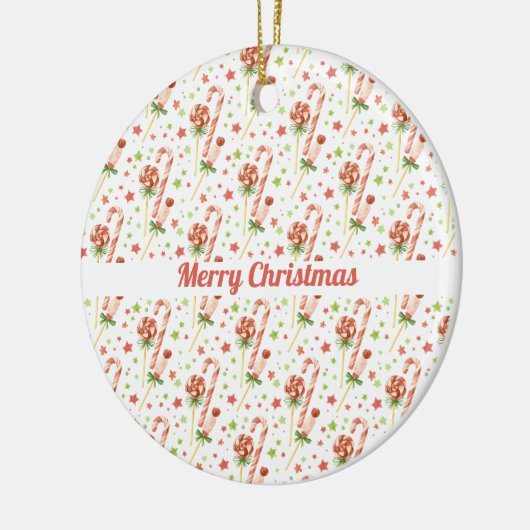 Kerstgevarentaal Snoepjes Pattern - Aangepaste ver Keramisch Ornament (Links)