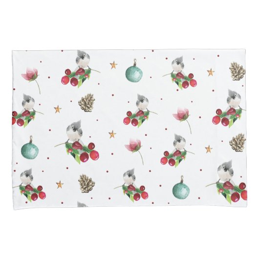 Kerstgevel Titmouse Winter Bird Pattern Kussensloop (Voorkant-Rechts)