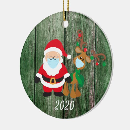 Kerstgevelmasker, kerstman en rendier, 2020 hout keramisch ornament (Links)