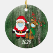 Kerstgevelmasker, kerstman en rendier, 2020 hout keramisch ornament (Achterkant)