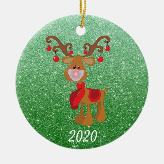 Kerstgevelmasker Rudolph Reindeer 2020 Keramisch Ornament (Voorkant)