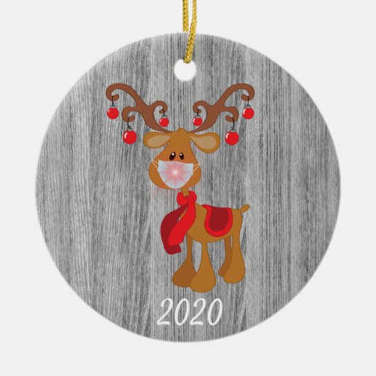Kerstgevelmasker Rudolph Reindeer 2020 Wood Keramisch Ornament (Voorkant)