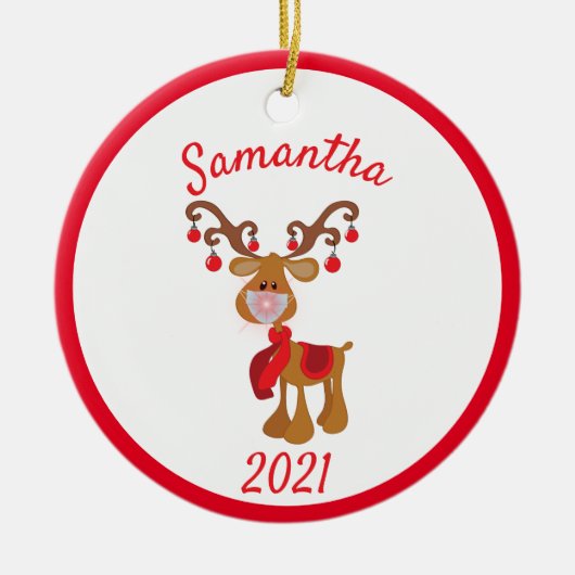 Kerstgevelmasker Rudolph Reindeer 2021 Keramisch Ornament (Voorkant)