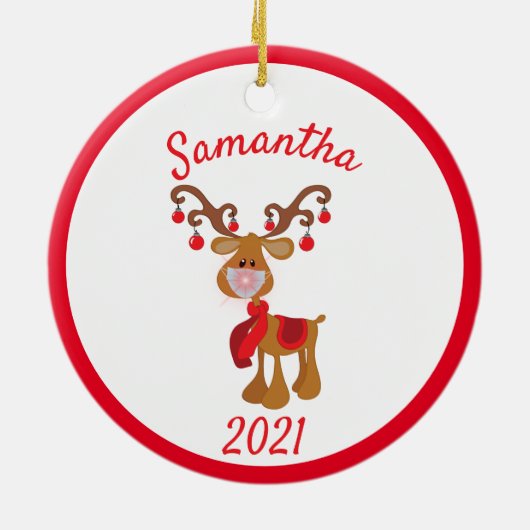 Kerstgevelmasker Rudolph Reindeer 2021 Keramisch Ornament (Achterkant)