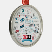 Kerstgevierde Feestdagen 2021 Vaccinatiejaar Metalen Ornament (Rechts)