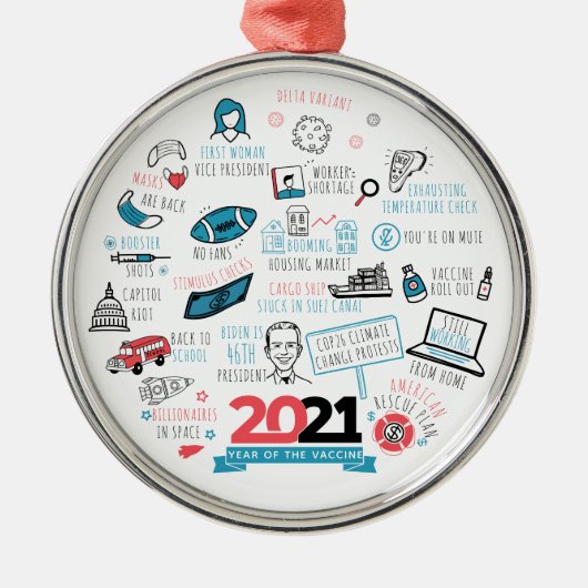 Kerstgevierde Feestdagen 2021 Vaccinatiejaar Metalen Ornament (Voorkant)