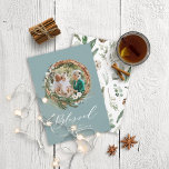 kerstgezegend botanisch stoffig blauw 1 foto feestdagenkaart<br><div class="desc">Moderne minuscule bladerdak met een gezegend kerstrecensentteken. Met de hand geschilde eucalyptus,  een minimale bladermassa en een moderne rustige rivierkreet geven deze vakantiekaart een luxueus gevoel. In de klas groenen,  browns,  grijs en stoffig blauw.</div>