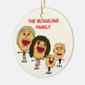 Kerstgezin van vier Cartoons met zwangere moeder Keramisch Ornament (Links)