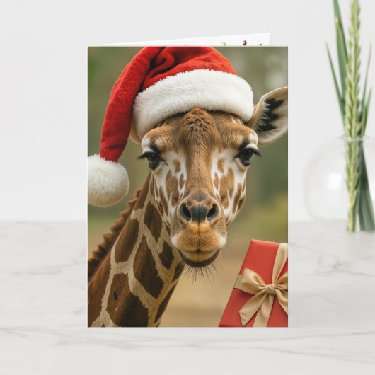 Kerstgiraf met kerstcadeau kaart (Voorkant)