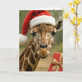 Kerstgiraf met kerstcadeau kaart (Gele Bloem)