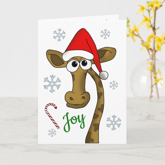 Kerstgiraffe Kaart (Gele Bloem)