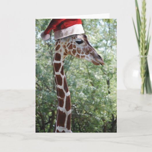KerstGiraffe met kerstman Feestdagen Kaart (Voorkant)