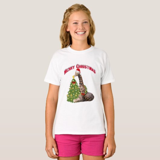 kerstGiraffe Slapshirt Shirt Dress (Voorkant volledig)