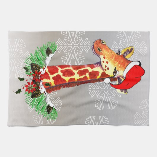 kerstGiraffe Theedoek (Horizontaal)