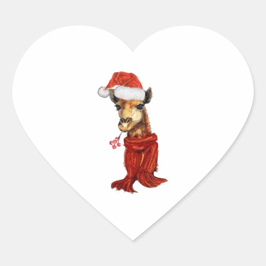 KerstGiraffe Waterverf Winter Hart Sticker (Voorkant)