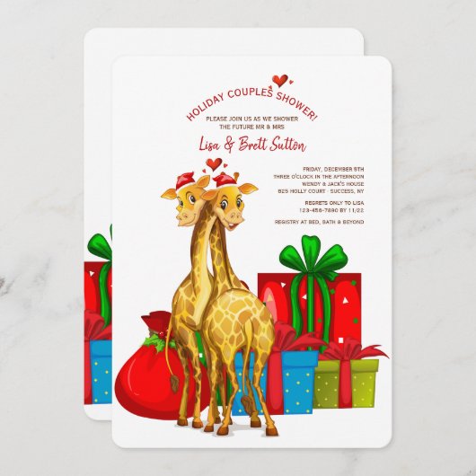 kerstGiraffes Couples Shower Uitnodiging (Voorkant / Achterkant)