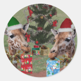 kerstGiraffes Ronde Sticker
