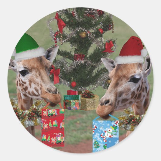 kerstGiraffes Ronde Sticker (Voorkant)